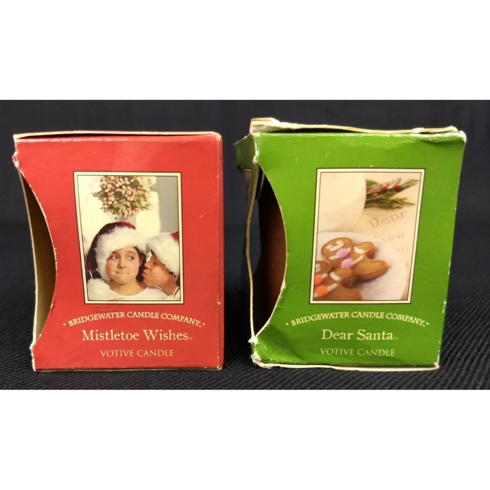 Bridgewater Candle Co Votive Candle Cubes Mistletoe & Santa 2oz Set/2 NOS‎ NEW